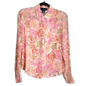 Jones Silk Floral Print Button Down Shirt Poppy Flowers 4
